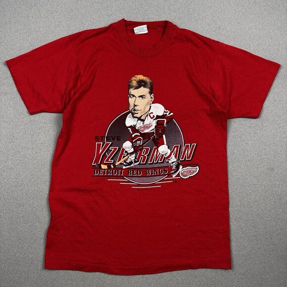 VTG 1989 Detroit Red Wings Steve Yzerman Caricature Face Single Stitch Large - Picture 1 of 8